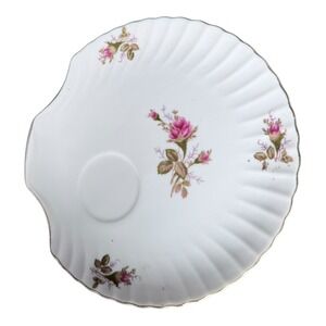Unbranded Shell Snack Plate Vintage Japan Pink Rose Floral Gold Trim Scalloped